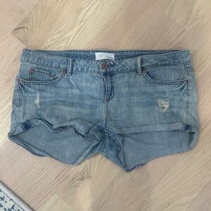 Garage Light Blue Rolled Cuff Distressed Denim Shorts